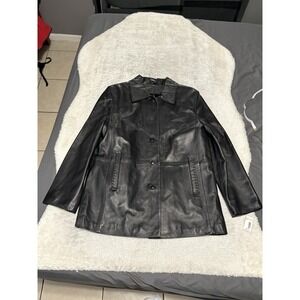 New Winlit New York Womens Black Button Leather Jacket Red Lined Size Medium
